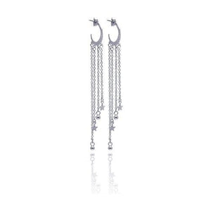 925 Sterling Silver Rhodium Plated Moon Shape Multi Wire Dangling Star Earrings