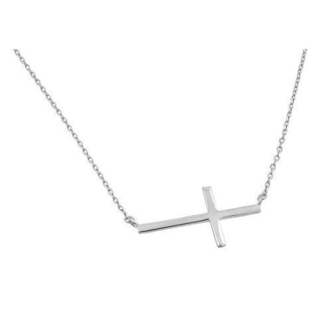 925 Sterling Silver Rhodium Plated Sideways Cross Necklace