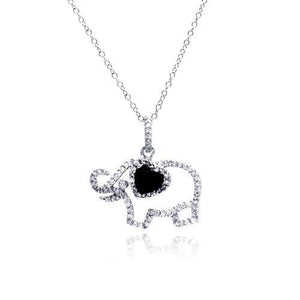 925 Sterling Silver Rhodium Plated Clear CZ Elephant Pendant Necklace