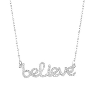 925 Sterling Silver Rhodium Plated Believe Necklace with CZ
