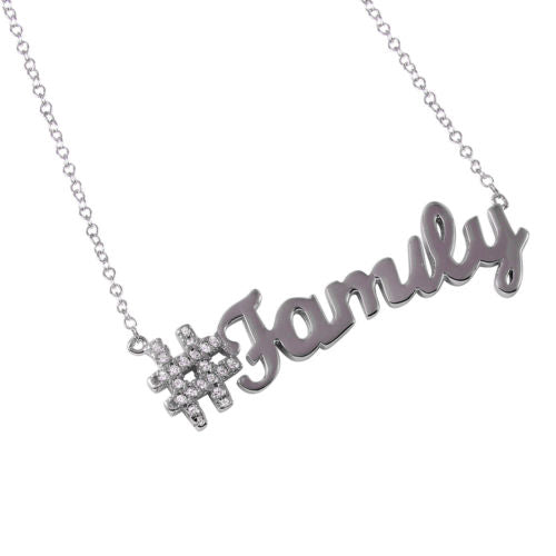 925 Sterling Silver Rhodium Plated Hashtag Family Necklace