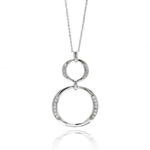 925 Sterling Silver Rhodium Plated Brass Double Open Circle Pendant Necklace