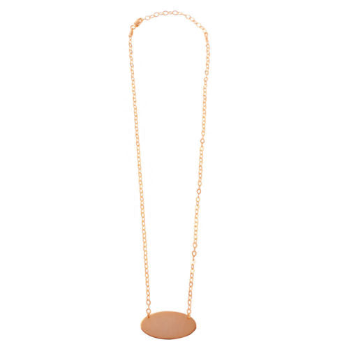 925 Sterling Silver Rose Gold Plated Large Oval Disc Necklace