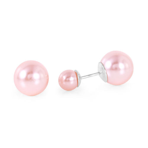 925 Sterling Silver Rhodium Plated Pink Pearl Stud Earrings