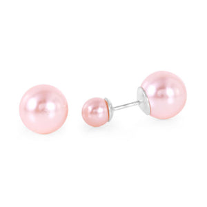 925 Sterling Silver Rhodium Plated Pink Pearl Stud Earrings