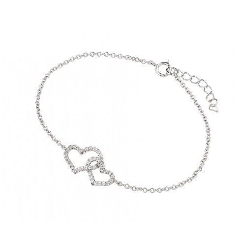 925 Sterling Silver Rhodium Plated Double Heart Bracelet