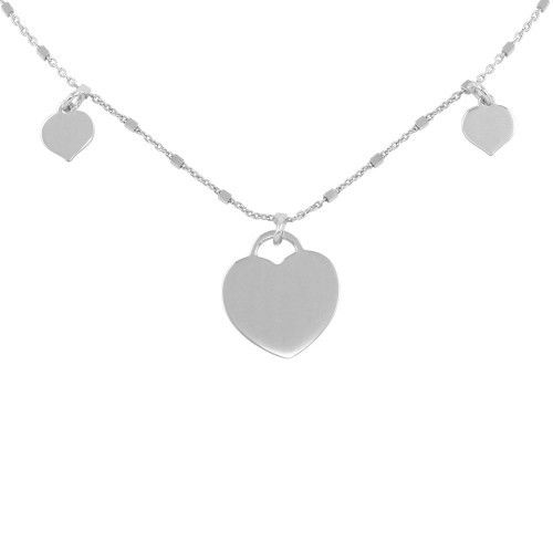 925 Sterling Silver Rhodium Plated Triple Heart Choker Necklace
