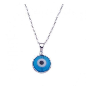 925 Sterling Silver Rhodium Blue Evil Eye Necklace
