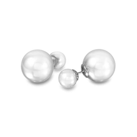 925 Sterling Silver Rhodium Plated Pearl White Stud Earrings