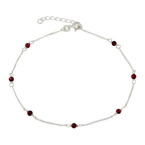 925 Sterling Silver Red Beaded Anklet
