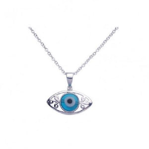925 Sterling Silver Rhodium Open Evil Eye Filigree CZ Necklace