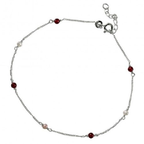 925 Sterling Silver Link Adjustable Multi Beads Ankle Bracelet Anklet