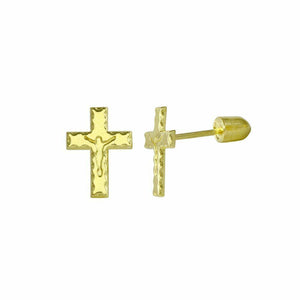 14K Yellow Gold Mini Small Cross Screw Back Stud Earrings - Minimalist
