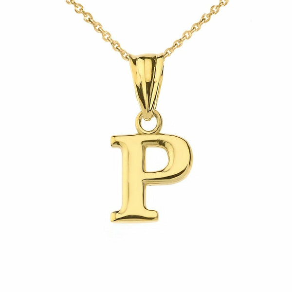 10k Solid Yellow Gold Small Mini Initial Letter P Pendant Necklace