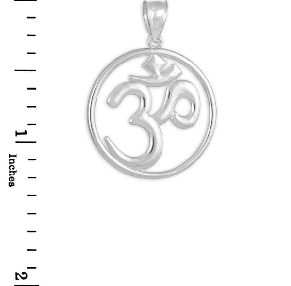 925 Sterling Silver OM (OHM) Symbol Round Pendant Necklace Made in US Medallion