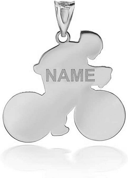 Personalized Name Silver Cyclist Cycling Road Bike Sportsman Pendant Necklace