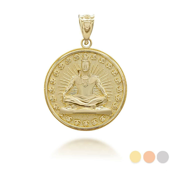 10K Solid Gold Lord Shiva Coin Pendant Necklace - Yellow, Rose, or White