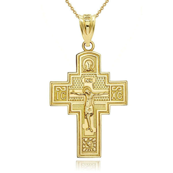 14K Gold Holy Apostle Russian Orthodox Saint Andrew 2 sided Pendant Necklace