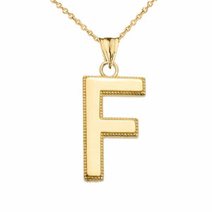 10k Solid Gold Small Milgrain Initial Letter F Pendant Necklace Personalized