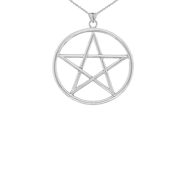 Small Solid 10k White Gold Pentagram Friendship Pendant Necklace