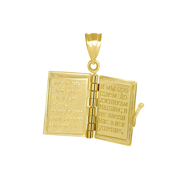 14k Solid Gold 3D Moveable Russian Bible Orthodox Slavonic Pendant Necklace