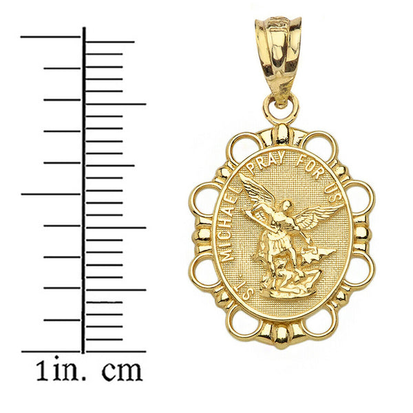 14k Solid Yellow Gold Saint Michael 1" Inch Pendant Necklace