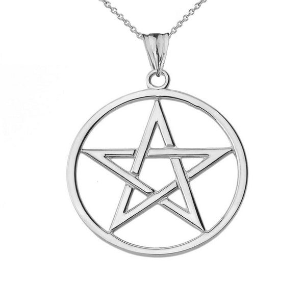 Solid 14k White Gold Pentagram Friendship Pendant Necklace 16" 18" 20" 22"