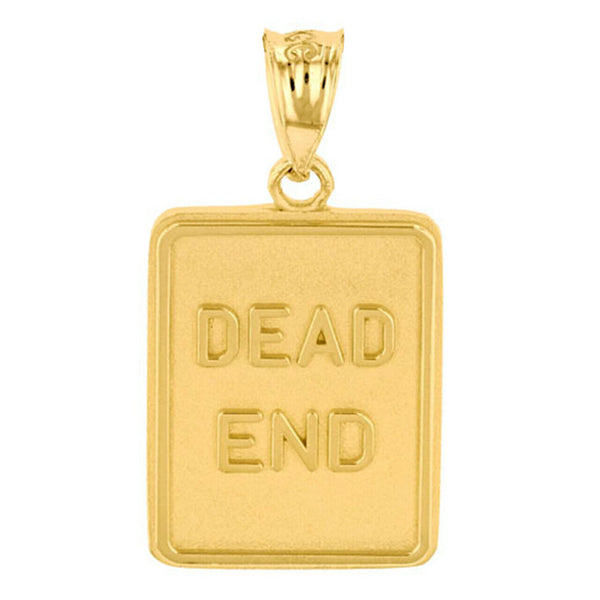 14K Solid Gold Dead End Traffic Sign Pendant Necklace - Yellow, Rose, or White