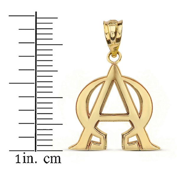 10k Yellow Gold Chirsitian Alpha Omega Christ Symbol Pendant Necklace