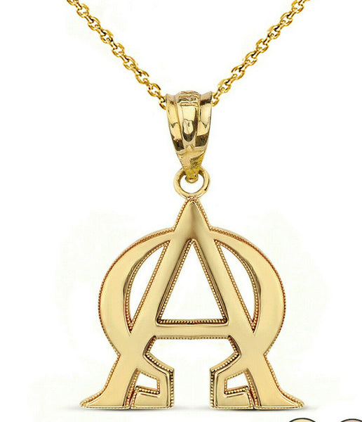 10k Yellow Gold Chirsitian Alpha Omega Christ Symbol Pendant Necklace