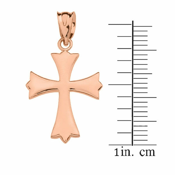 14k Solid Rose Gold Roman Catholic Church Cross Pendant Necklace