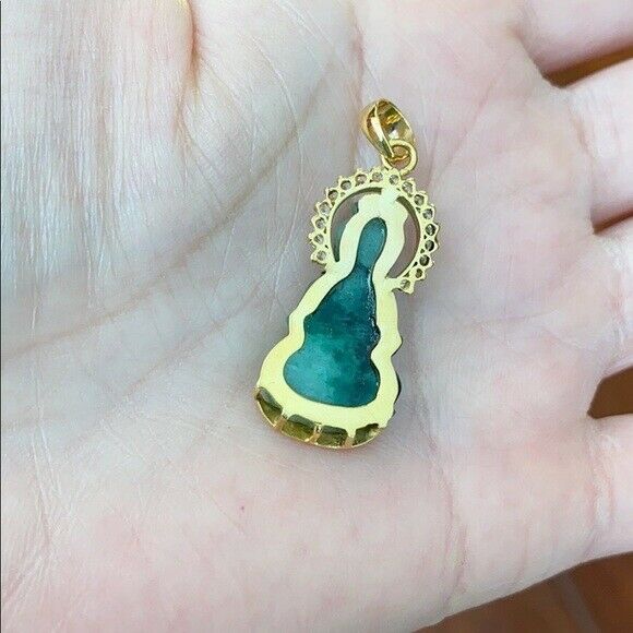 14K Real Gold Natural Jadeite Jade Guanyin Kwan Yin Female Buddha Pendant