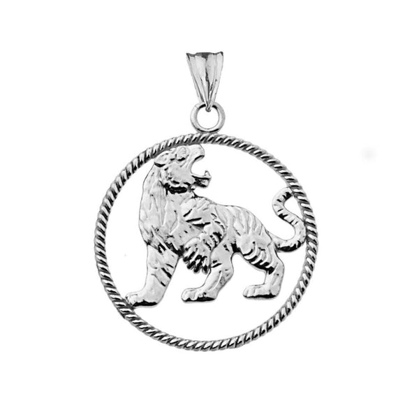 .925 Sterling Silver Lion Rope Charm Pendant Necklace