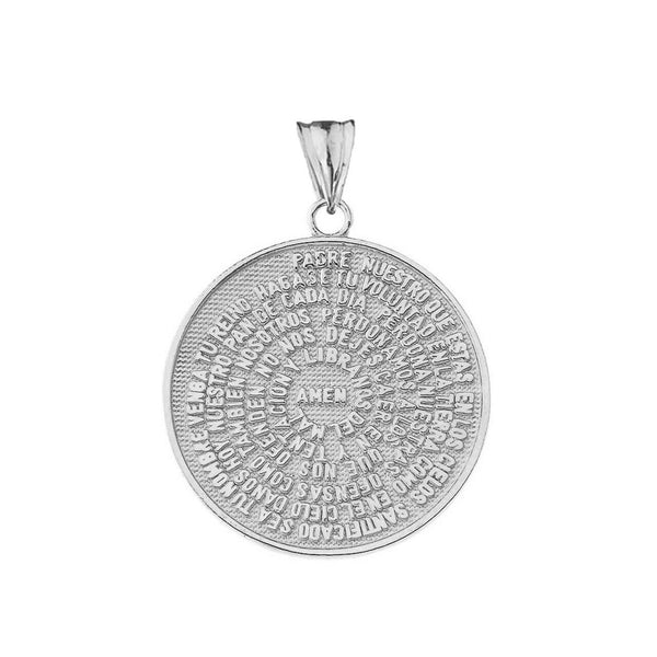 Sterling Silver Padre Nuestro / The Lords Prayer Medallion Pendant Necklace