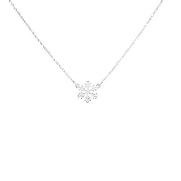 14K Solid White Gold Mini Disk Snowflake Dainty Necklace