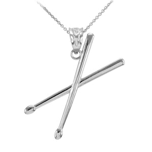 3D Drum Sticks Music Charm Rock Pendant Necklace Sterling Silver Made In USA