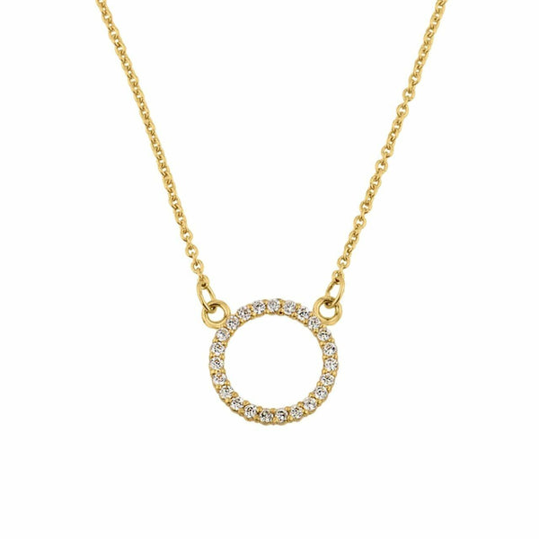 14k Solid Yellow Gold Eternity Circle of Life and Love Small Round CZ Necklace