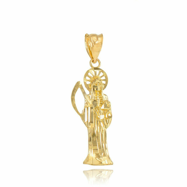 14K Solid Fine Yellow Gold Santa Muerte Charm Pendant Necklace 16" 18" 20" 22"