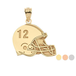 Personalized Name Number 10k or 14k Solid Gold Football Helmet Pendant Necklace
