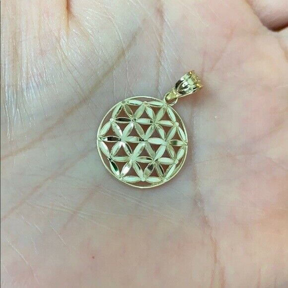 14K Solid White Gold Flower of Life Sacred Geometry Pendant Necklace