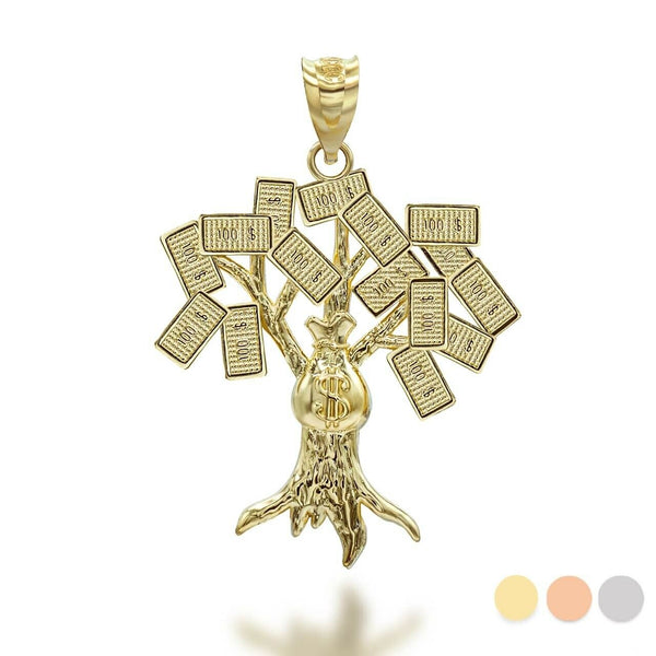 14K Solid Gold Money On Tree Pendant Necklace