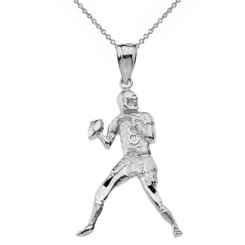 925 Sterling Silver Sparkle Cut Football Player Pendant Necklace