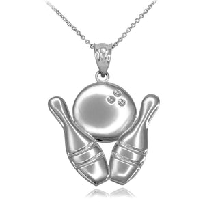 Sterling Silver Lucky Striking Bowling Alley Falling Double Pin Pendant Necklace