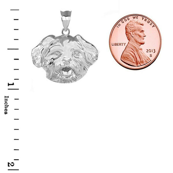 Solid Gold Dog Maltese Head Detailed Dog Sports Pendant Necklace