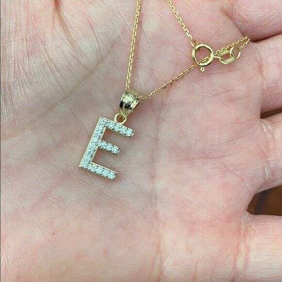 10k Solid Yellow Gold Diamond Monogram Initial Letter W Pendant Necklace