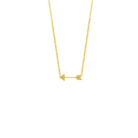 14K Solid Gold Mini Arrow Dainty Necklace - Adjustable 16"-18"