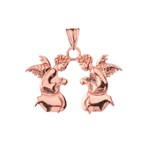 14K Solid Gold Praying Angels Pendant Necklace (Yellow, Rose, or White Gold)
