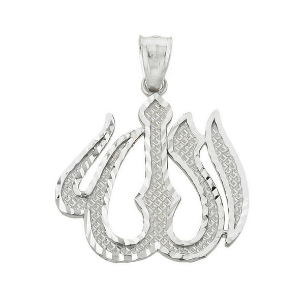 925 Sterling Silver Allah Diamond Cut Pendant Necklace