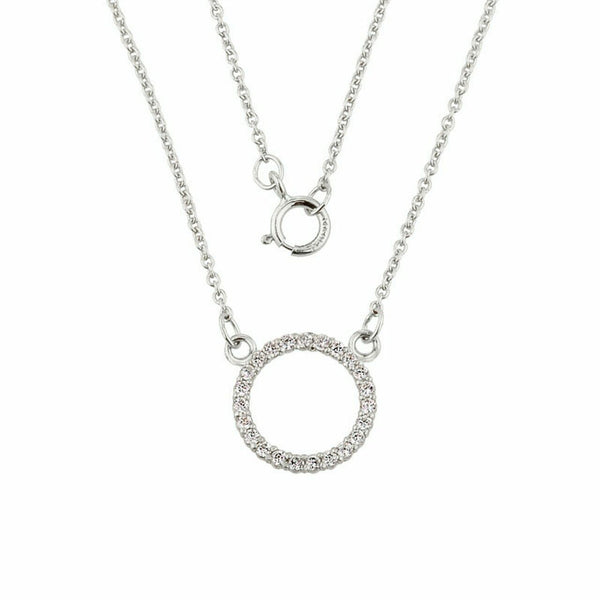 14k Solid White Gold Eternity Circle of Life and Love Small Round CZ Necklace