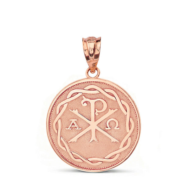 10K Solid Rose Gold Ancient Christian Chi Rho Px Symbol Pendant Necklace